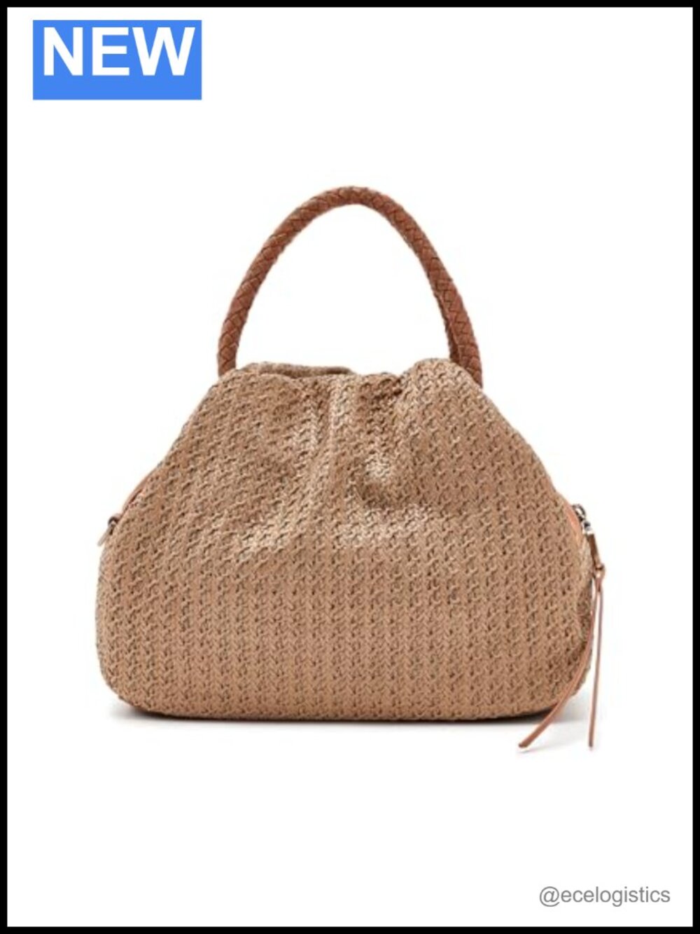 Straw Top Handle Satchel Bag with Zip Closure and Removable Strap